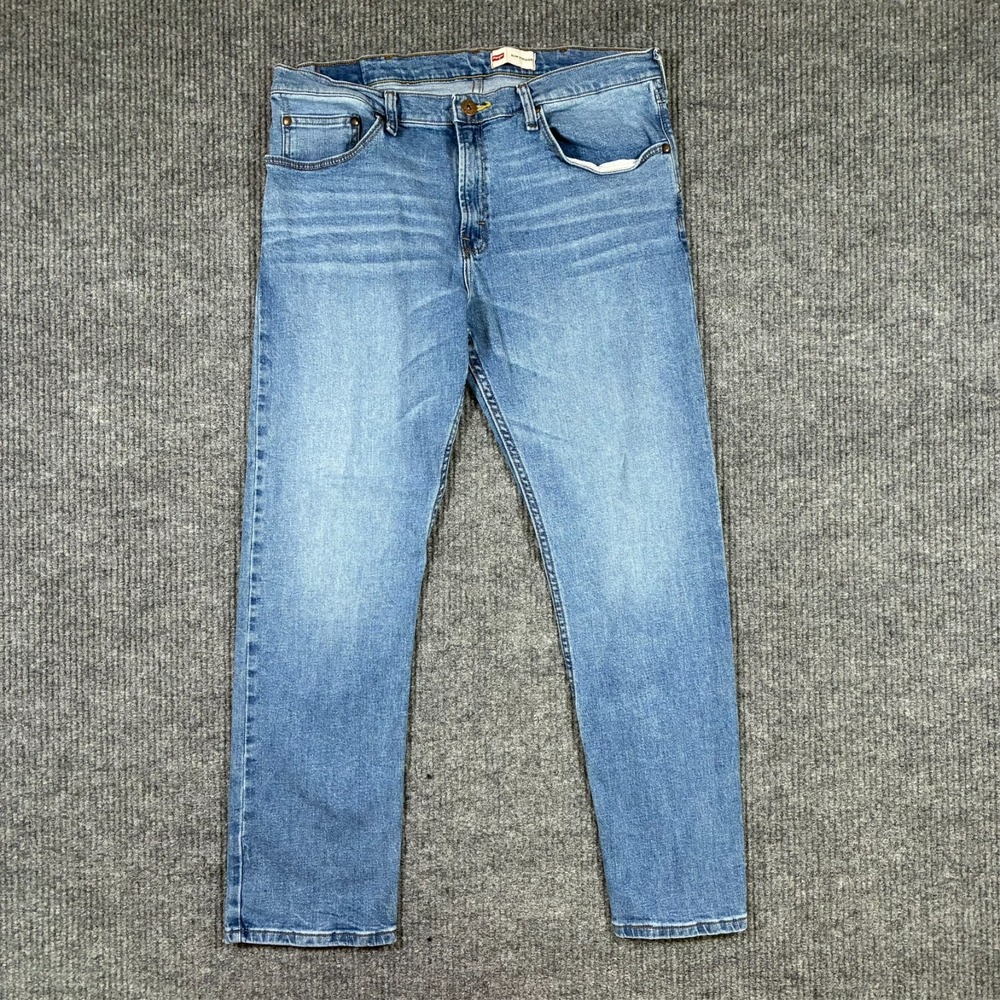 Wrangler Mens Slim Straight Jeans Size 36x30 Blue Denim Casual Stretch Mid Rise